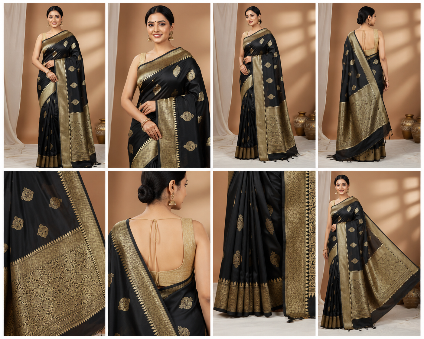 Black Kanjivaram-Style Silk Saree