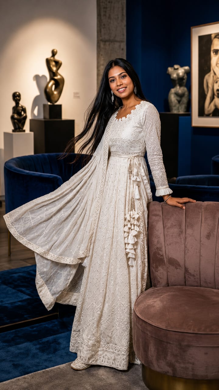 White Anarkali dress