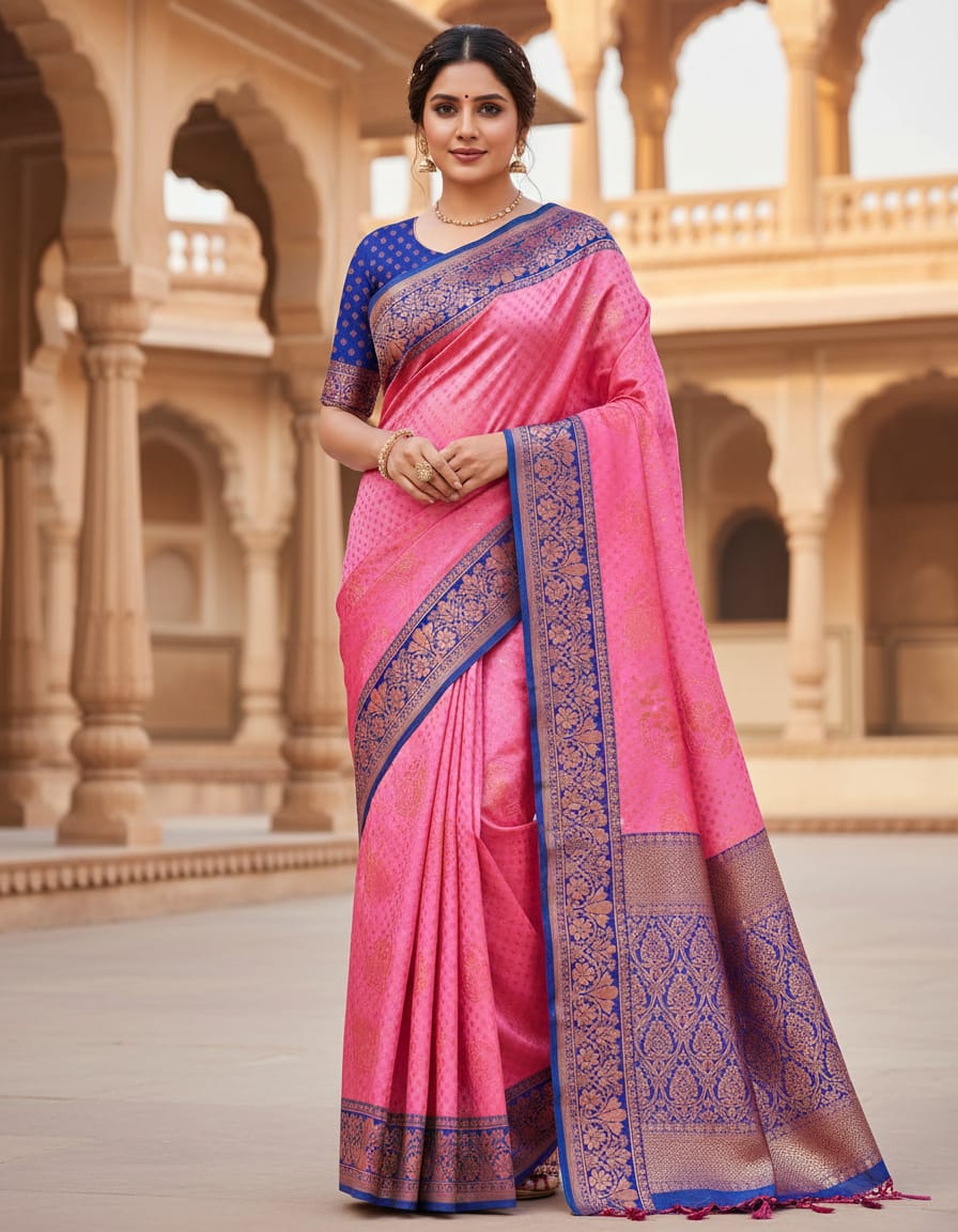 Rose Pink Banarasi Silk Saree