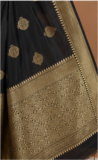 Black Kanjivaram-Style Silk Saree