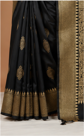 Black Kanjivaram-Style Silk Saree