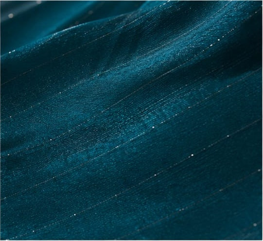 Teal Peacock Blue Shimmer Saree with Gold Embroidered Scalloped Border & Blouse