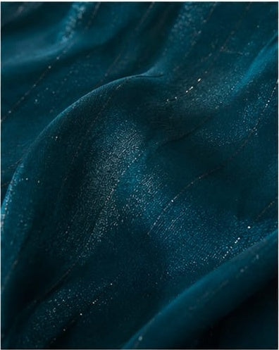 Teal Peacock Blue Shimmer Saree with Gold Embroidered Scalloped Border & Blouse
