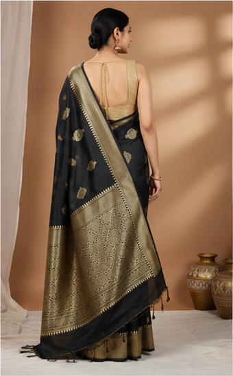 Black Kanjivaram-Style Silk Saree