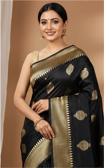 Black Kanjivaram-Style Silk Saree