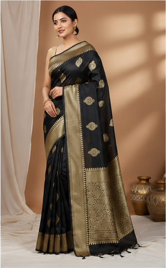 Black Kanjivaram-Style Silk Saree